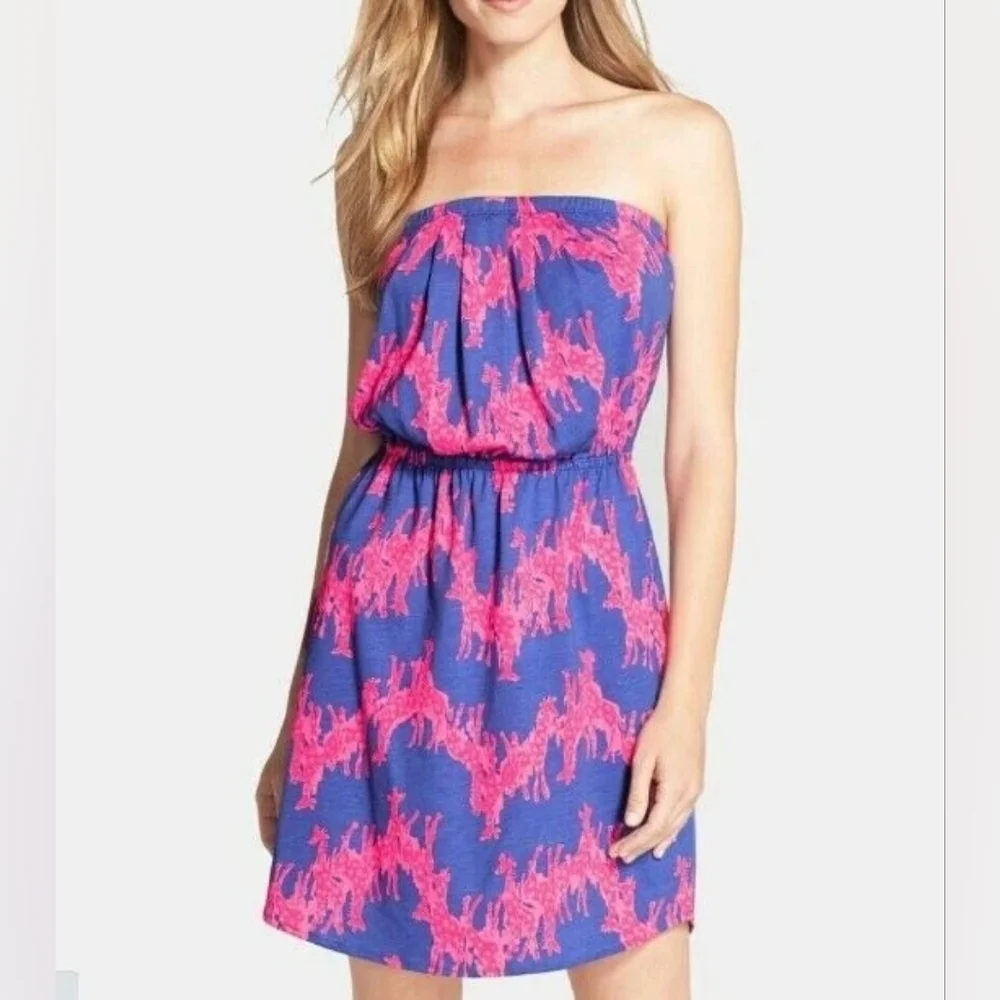 Lilly Pulitzer Windsor Strapless Giraffe Print Dress Blue & Pink Size Small - Picture 9 of 9
